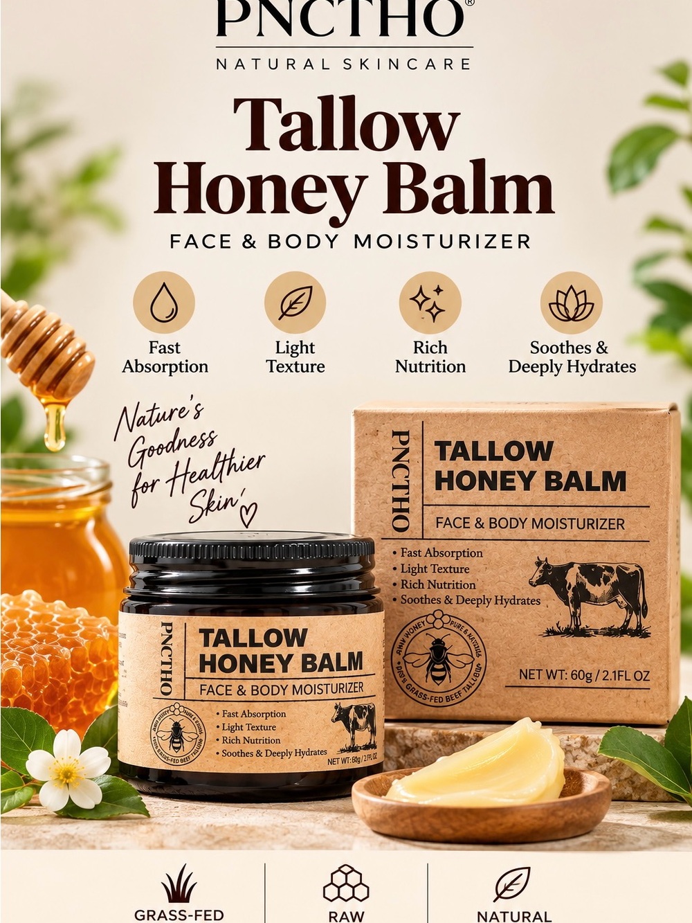 Tallow Honey Balm Face & Body Moisturizer — Natural Beige